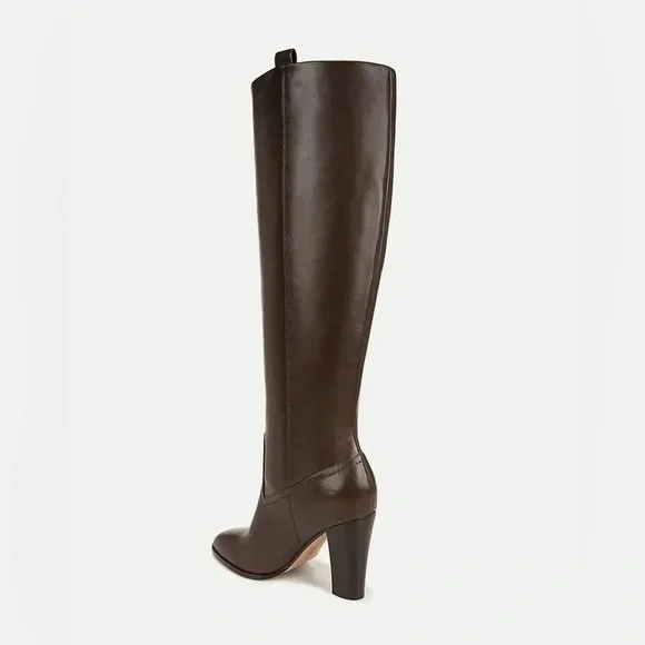 Veronica Beard Vesper Leather Dark Brown Over the Knee Boots - Picture 2 of 9